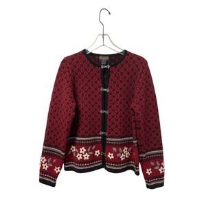 VTG Woolrich Red Cardigan Sweater 100% Wool Nordic Style Women's Size Small